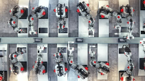 Robotic Arm Assembling 3d Printer On Conveyor Belt