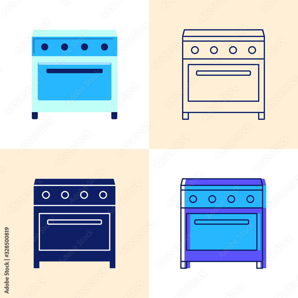 Electric range icon set in flat and line styles Electric range icon set in flat and line styles