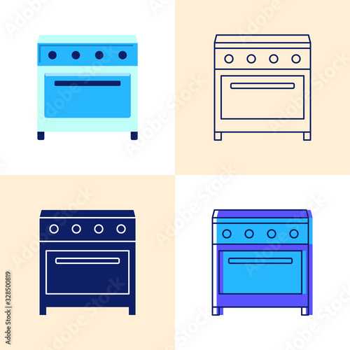 Electric range icon set in flat and line styles