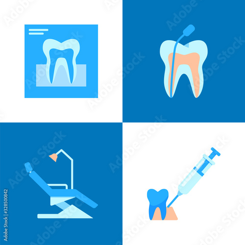 Dental treatment icon set in flat style