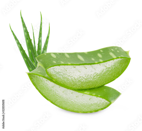 Aloe vera slice on white background.