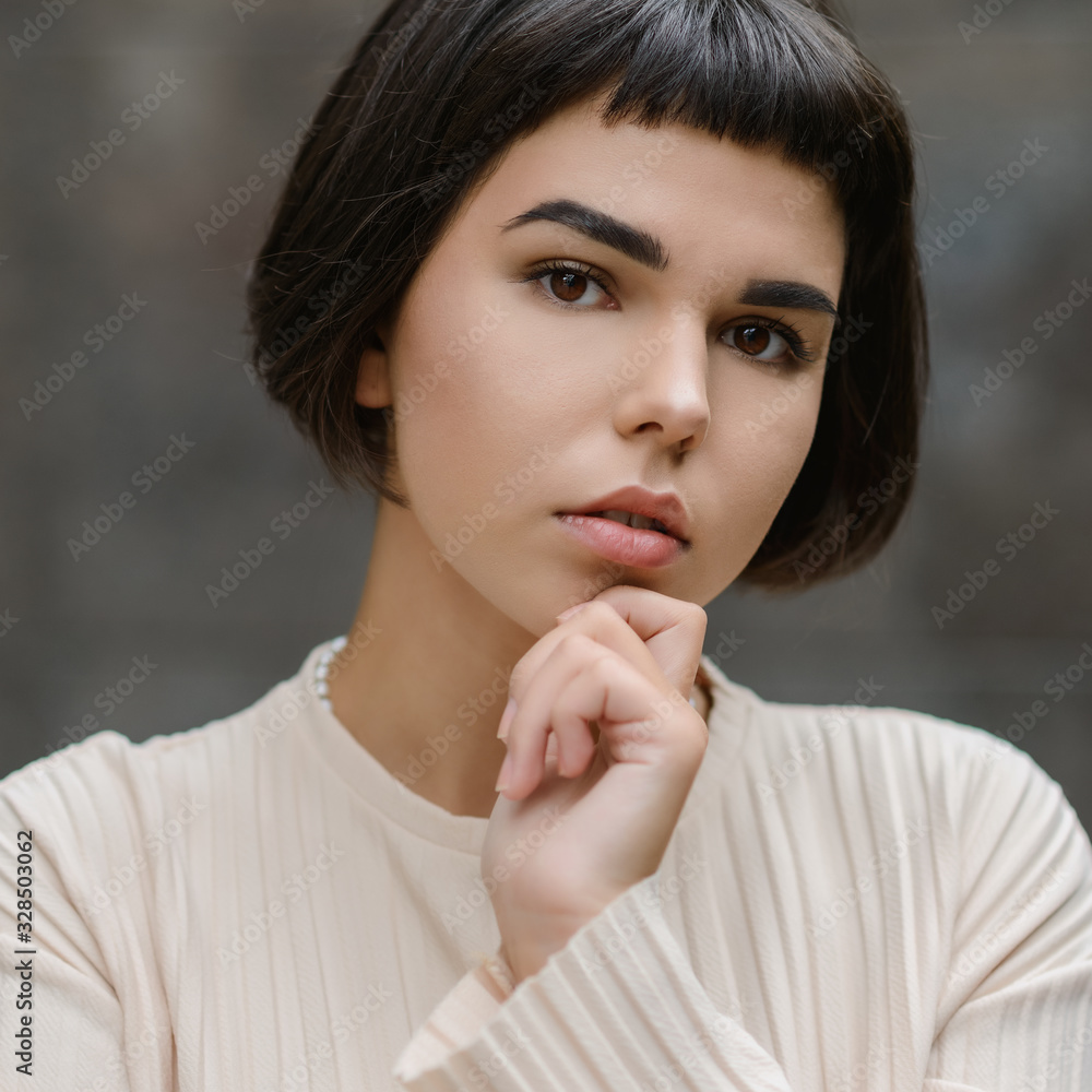 Portrait of beautiful sensual woman with brown eyes. Portrait of beautiful sensual woman with brown eyes.