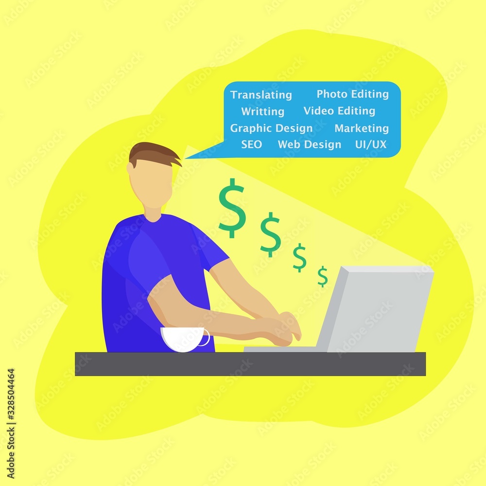 Freelancer character illustration graphic design vector Freelancer character illustration graphic design vector