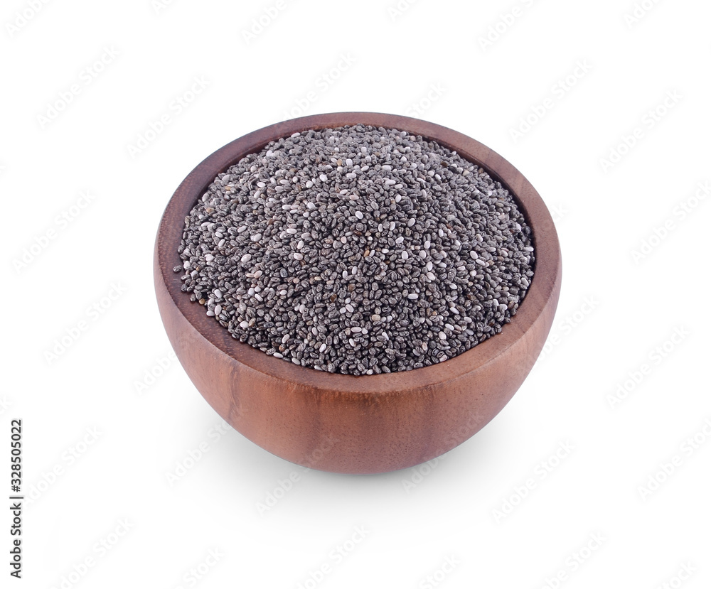 Chia seeds in bowl isolated on white background. Chia seeds in bowl isolated on white background.