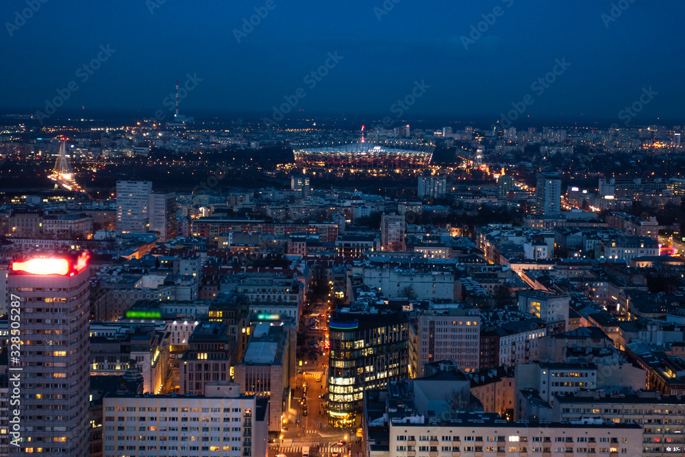 Warszawa warsaw noc nocą osiedle panorama - obrazy, fototapety, plakaty 