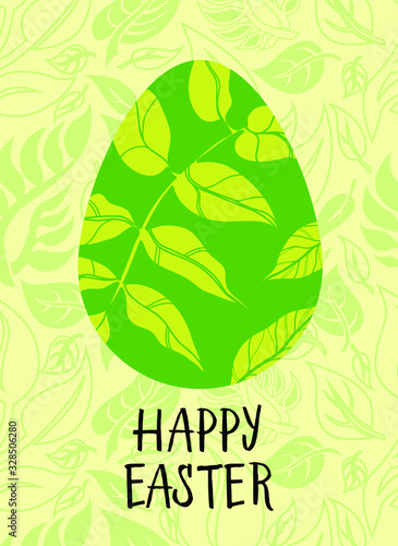Hand lettering HAPPY EASTER card illustration. Colorful egg. Easter egg hunt. 