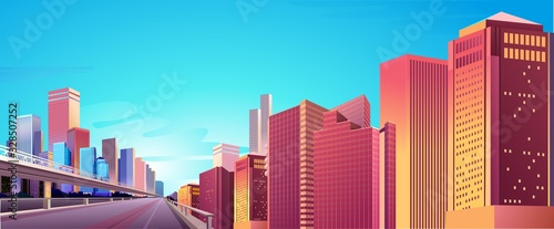 City street buildings, skyline view