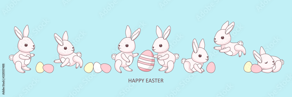 Big set of cute easter's babies bunnies and Easter eggs. Inscription Big set of cute easter's babies bunnies and Easter eggs. Inscription