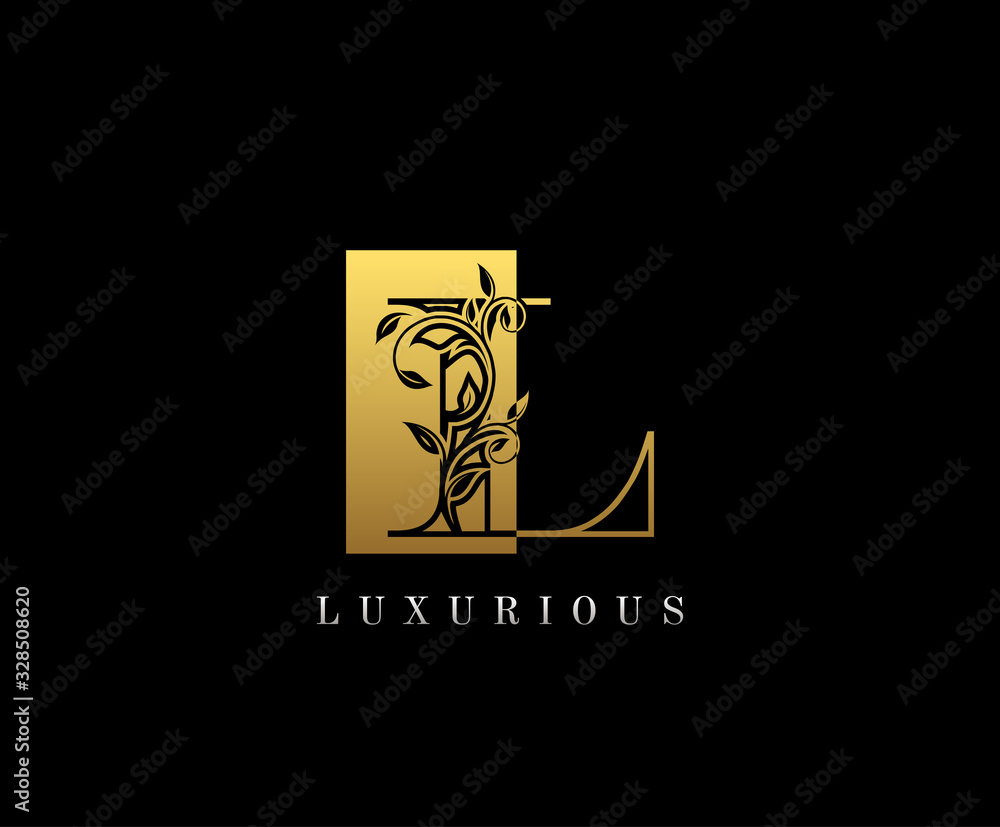 Gold Letter L Logo. L Letter Design Vector with Golden Colors and Floral Hand Drawn. Gold Letter L Logo. L Letter Design Vector with Golden Colors and Floral Hand Drawn.