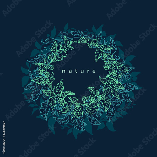 Green nature. Circle symbol. Vector neon wreath