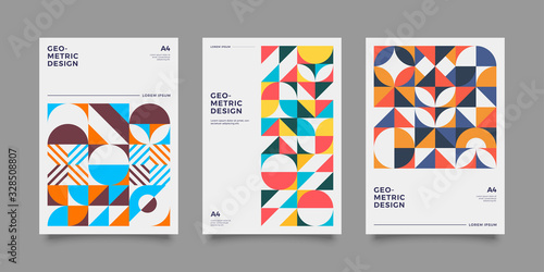 intage retro bauhaus design vector covers set. Swiss style colorful geometric compositions for book covers, posters, flyers, magazines, business annual reports