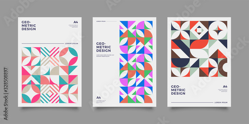 intage retro bauhaus design vector covers set. Swiss style colorful geometric compositions for book covers, posters, flyers, magazines, business annual reports © Novendi