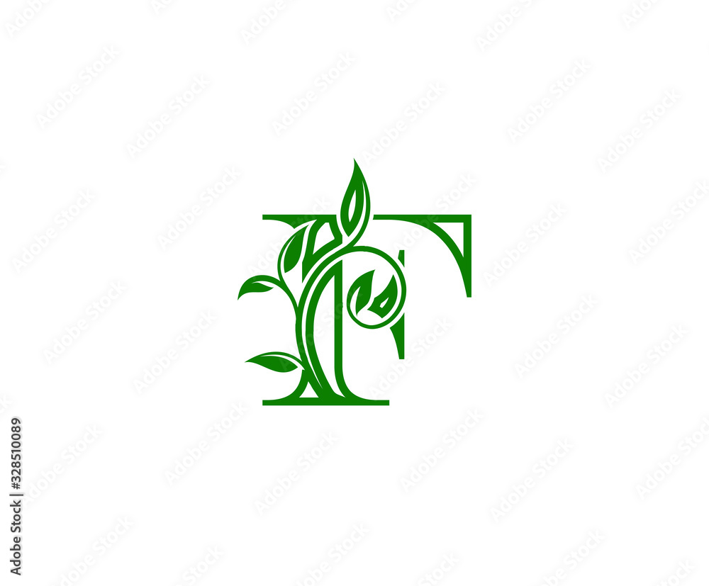 Letter F Logo. F Letter Design Vector with Green Color and Floral Hand Drawn Green Leaves. Letter F Logo. F Letter Design Vector with Green Color and Floral Hand Drawn Green Leaves.