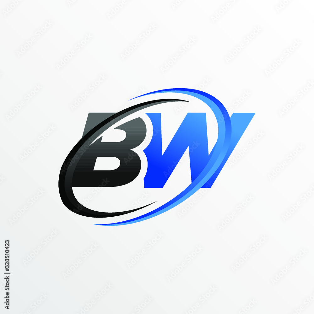 Initial Letters BW Logo with Circle Swoosh Element Initial Letters BW Logo with Circle Swoosh Element