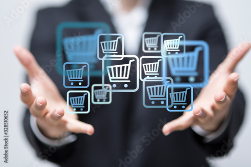 Online shopping business concept selecting shopping cart.