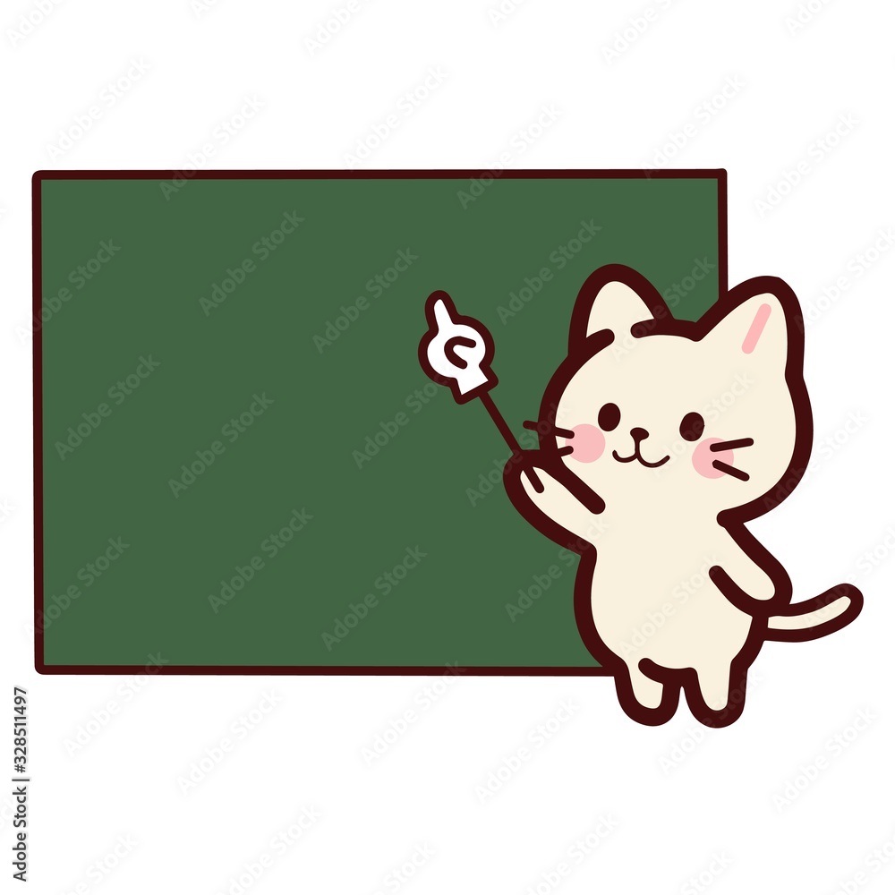 Vecteur Stock 黒板を指さし棒で指しているねこのキャラクター Adobe Stock
