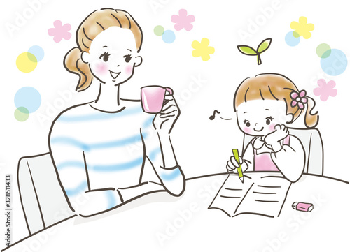 勉強　女の子　見守る母親