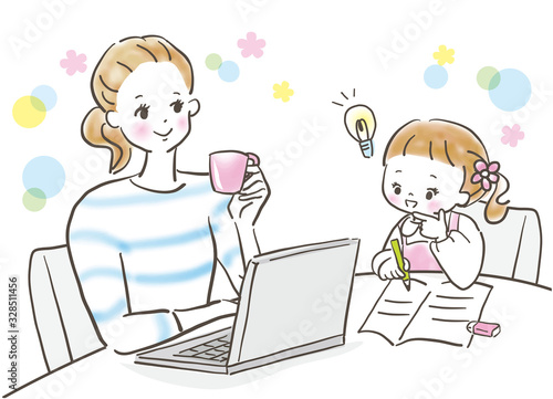 勉強　女の子　見守る母親