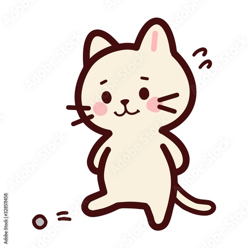 落ち込んで石ころを蹴っているねこのキャラクター