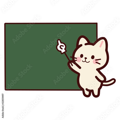 黒板を指さし棒で指しているねこのキャラクター