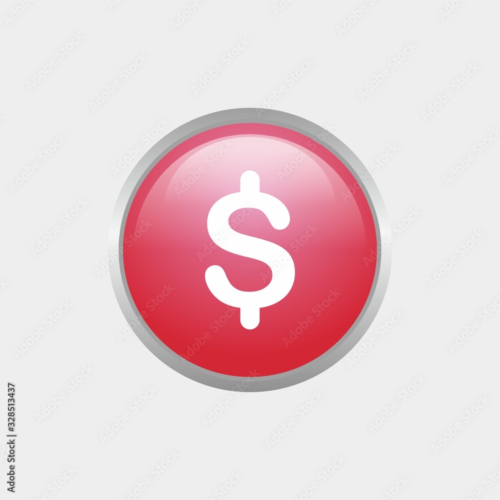 simple dollar glossy icon with red color design, circle glossy button template vector for website, advertising, print simple dollar glossy icon with red color design, circle glossy button template vector for website, advertising, print