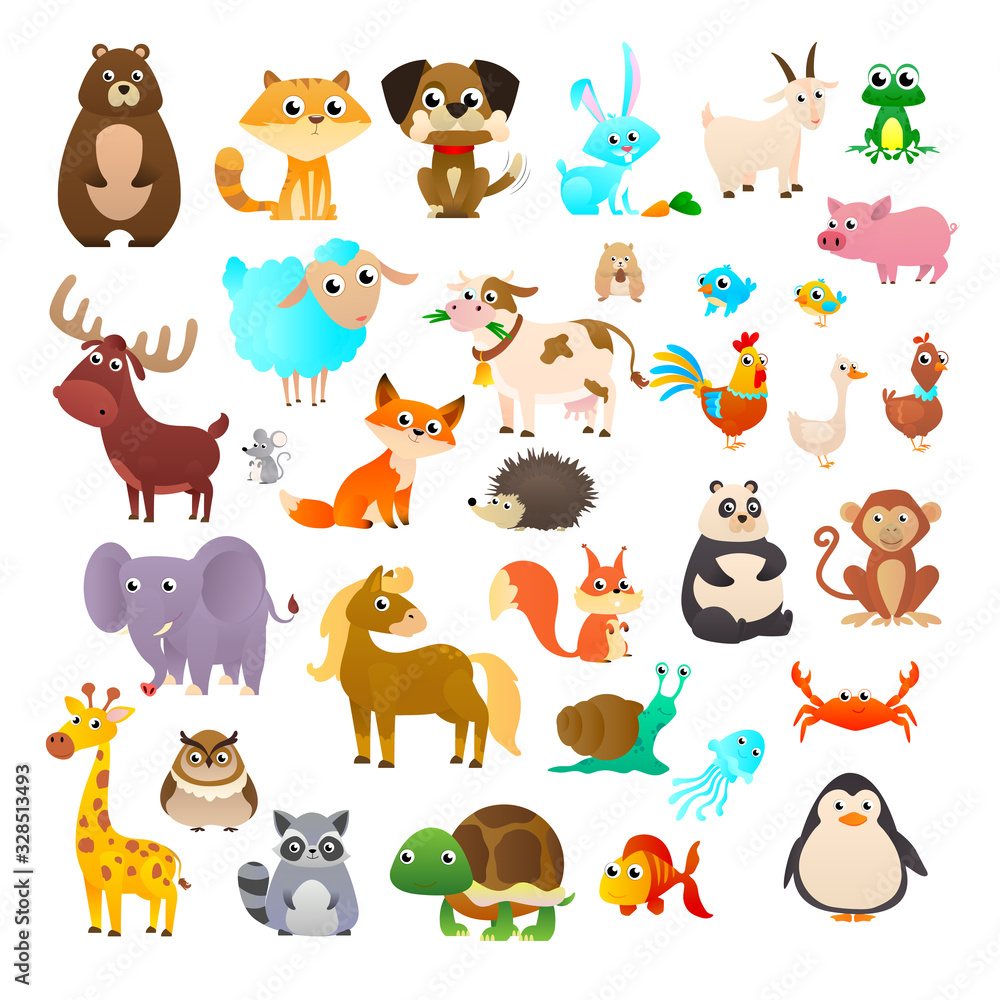 Sea animals, wild animals, woodland animals. Stock Vector | Adobe Stock