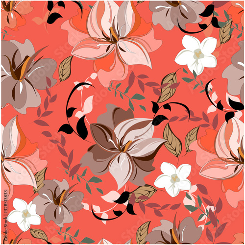 Vector spring abstract background flowers seamless pattern