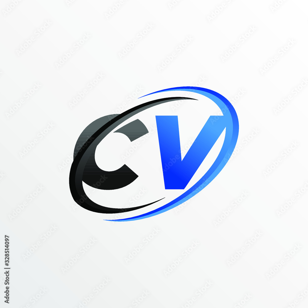 Initial Letters CV Logo with Circle Swoosh Element Initial Letters CV Logo with Circle Swoosh Element
