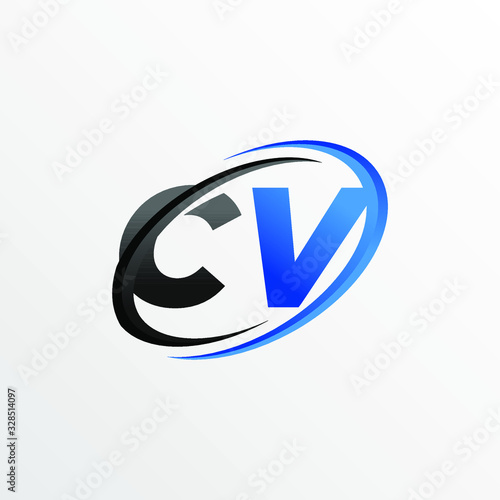 Initial Letters CV Logo with Circle Swoosh Element	