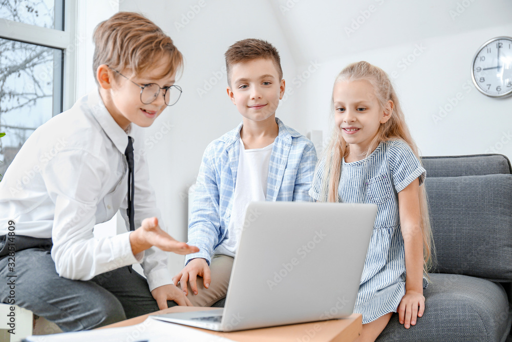 Little real estate agent working with clients in office Little real estate agent working with clients in office