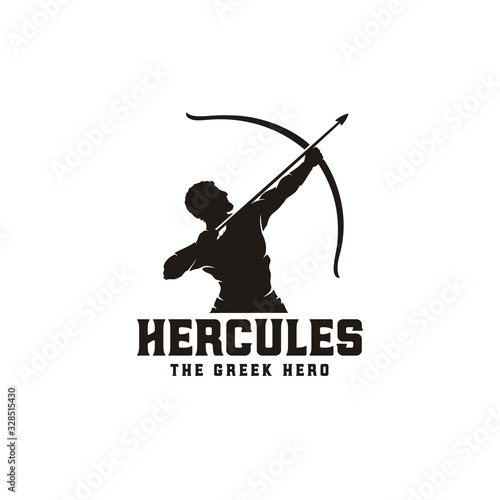 Hercules Heracles with Bow Longbow Arrow, Muscular Myth Greek Archer Warrior Silhouette Logo design photo