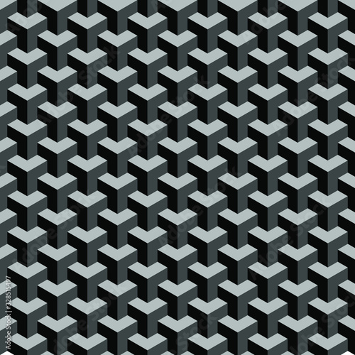 Seamless geometric isometric pattern. 3D illustration. Abstract textured blac...