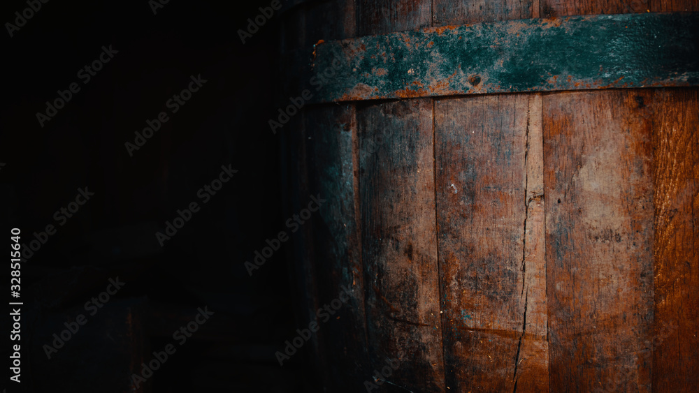 Fototapeta premium Beer barrel close-up. Oak barrel texture