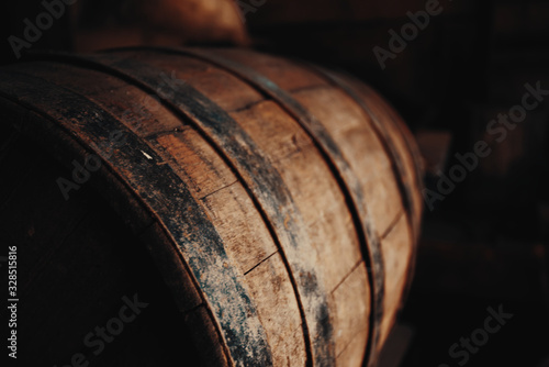 Beer barrel close-up. Oak barrel texture