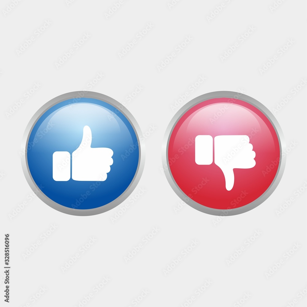 simple like and unlike glossy icon with blue and red color design, circle glossy button template vector for website, advertising, print simple like and unlike glossy icon with blue and red color design, circle glossy button template vector for website, advertising, print
