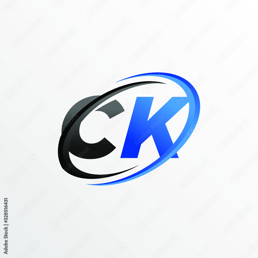 Initial Letters CK Logo with Circle Swoosh Element Initial Letters CK Logo with Circle Swoosh Element