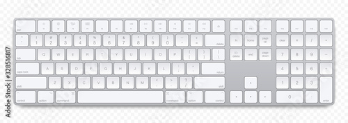 Realistic Silver color computer bluetooth keyboard on transparent background.  Vector illustration