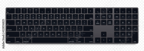 Realistic Grey Galaxy color computer bluetooth keyboard on transparent background.  Vector illustration