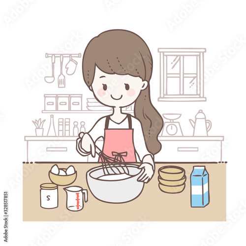 料理をする女性