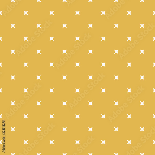 Minimalist geometric seamless pattern. Yellow mustard color. Autumn background. Simple vector abstract texture with small square shapes, crosses. Minimal repeat design for decor, prints, wrapping