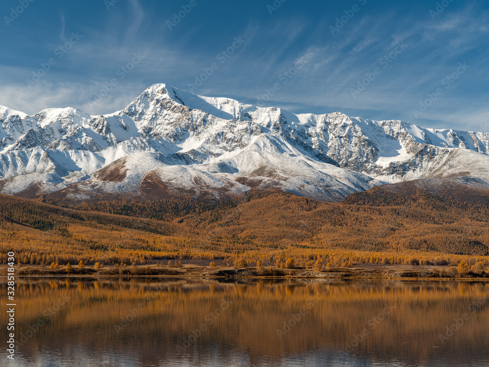 Beautiful autumn mountain lake and mountains