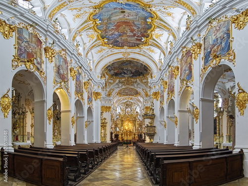Regensburg, Germany. Interior of Collegiate Church of Our Lady of the Old Chapel. This is the oldest catholic place of worship in Bavaria, founded in 875. The rococo interior is from the 18th century.