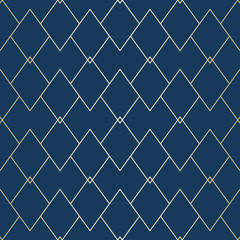 Canvas schilderij Ruiten patronen Art deco lijnen donkerblauw goud  © Olgastocker