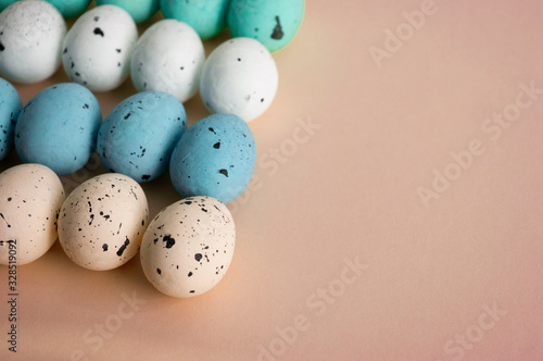 eggs,Pastel color, easter colorful decor on beige backgground.