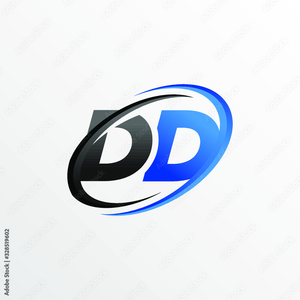 Initial Letters DD Logo with Circle Swoosh Element Initial Letters DD Logo with Circle Swoosh Element