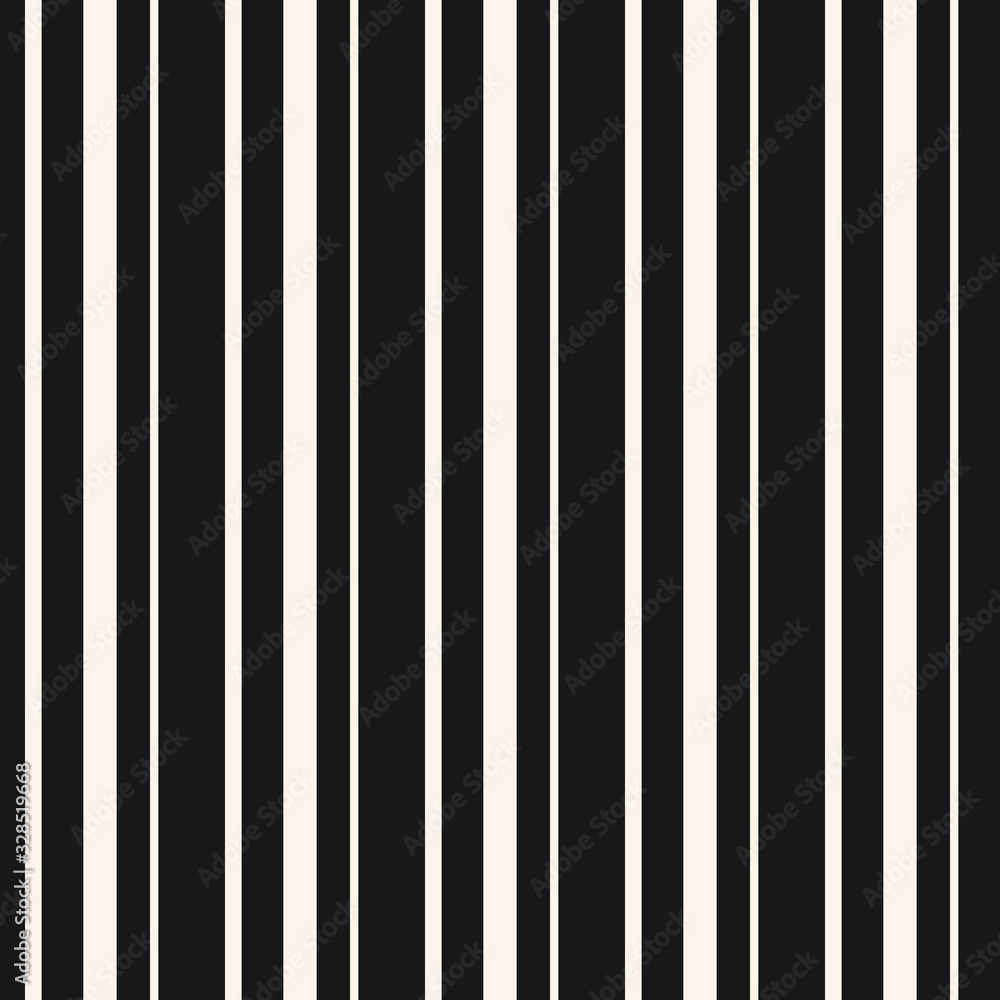 Vertical stripes seamless pattern. Simple vector monochrome lines texture. Modern abstract black and white geometric striped background. Thin and thick straight bands. Repeat design for print, decor Vertical stripes seamless pattern. Simple vector monochrome lines texture. Modern abstract black and white geometric striped background. Thin and thick straight bands. Repeat design for print, decor