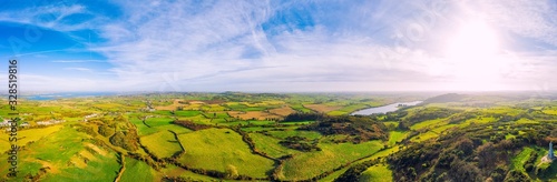 panorama aerial view of sunny winter countryside in Downpatrick,Northern Ireland