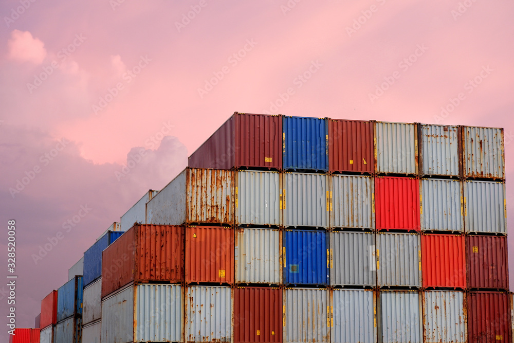 Fototapeta premium Container stack for packing goods For morning import and export