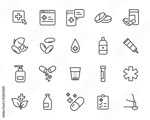 set of medicine icons, pharmacy, drug store, capsule