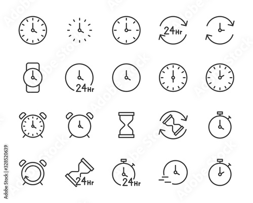 set of time icons, clock, 24 hr, timer, clock, stopwatch, calendar